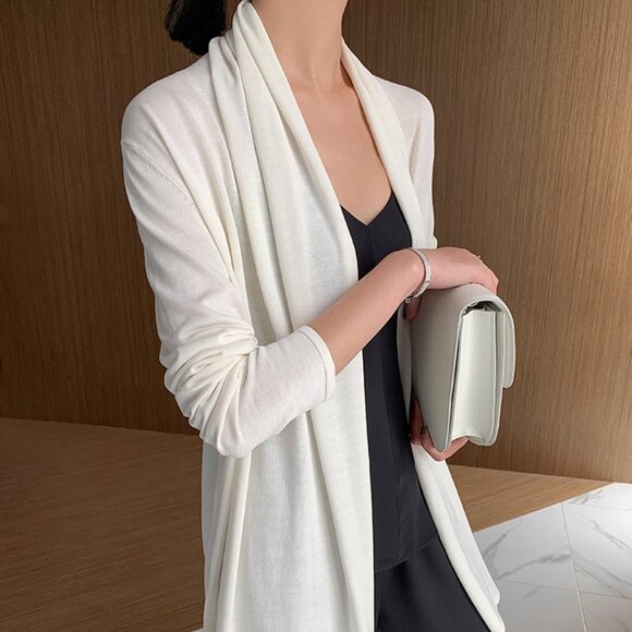 CHICJOC Women The Row-Style Jersey Silk-Cotton Knit Cardigan – Size 36 - Picture 4 of 13